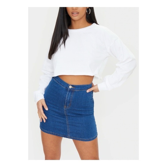 Petite Mid Blue Wash Disco Fit Denim Skirt - Picture 6 of 9
